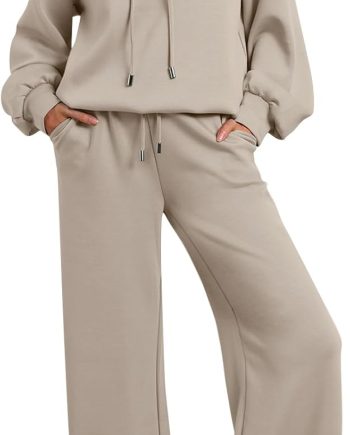 Lounge Sets for Women Sweatsuits 2 Piece Outfits 2025 Fall Drawstring Sweatshirt Wide Leg Sweatpants Tracksuit