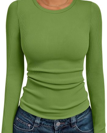 Long Sleeve Shirts Blouses Fall Fashion Ribbed Basic Tops Winter Clothes